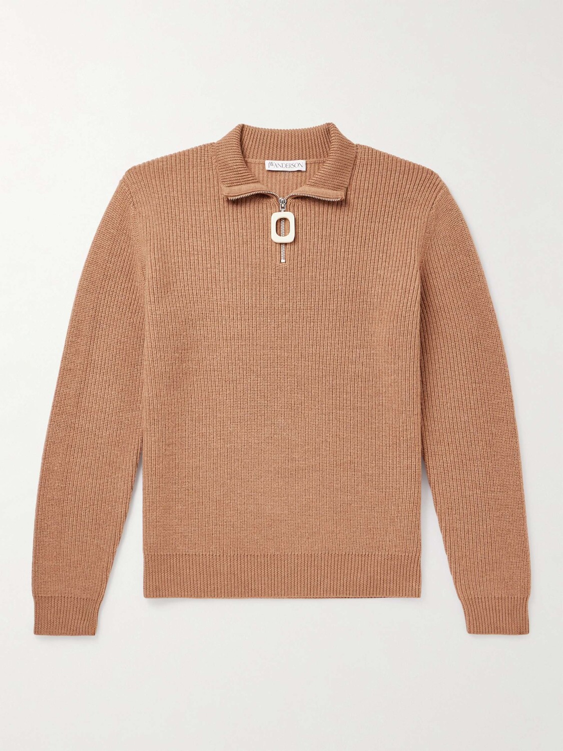 

Свитер в рубчик из мериносовой шерсти с молнией до половины JW ANDERSON, коричневый