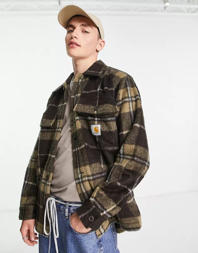 

Коричневая куртка-рубашка в клетку Carhartt WIP Manning