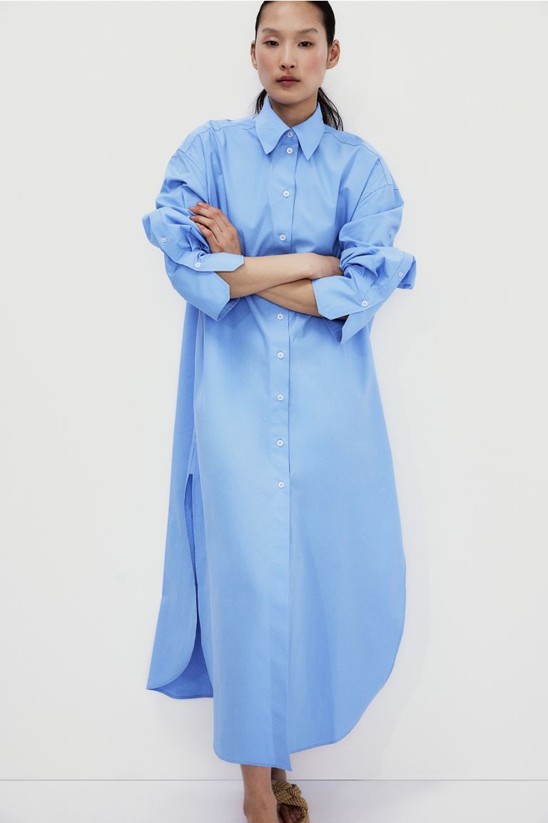 Длинное платье-блузка из хлопка H&M, синий платье длинное без рукавов с воланами из газовой хлопчатобумажной ткани 5 лет 108 см розовый