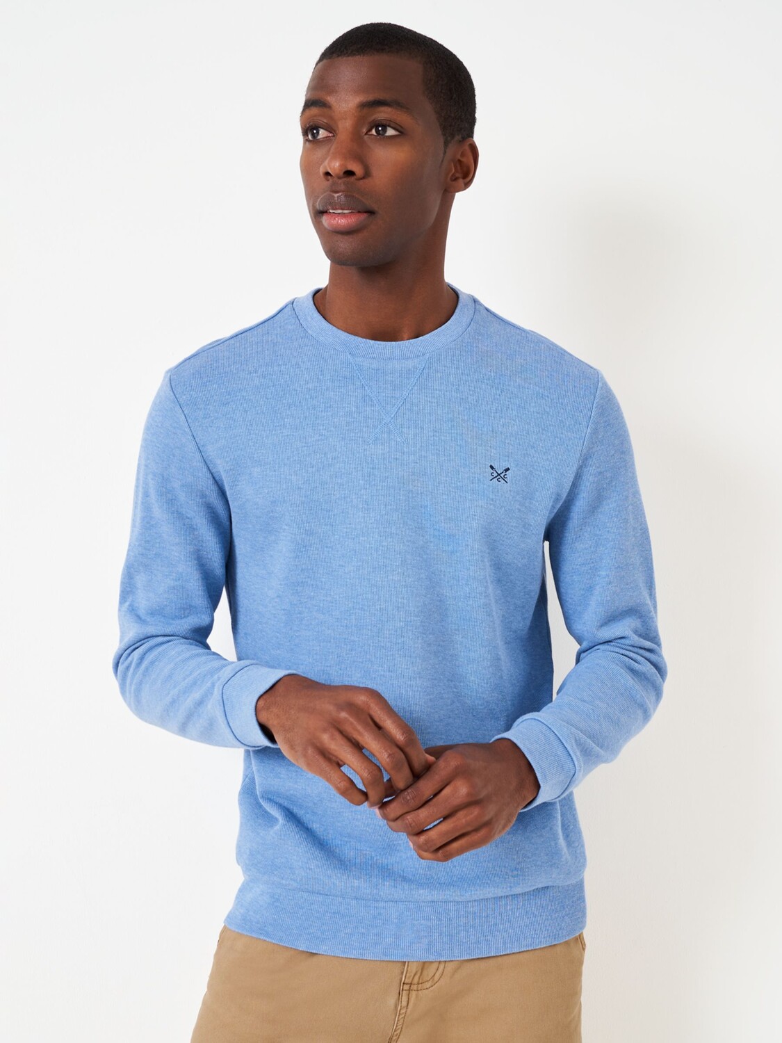 

Crew Clothing Джемпер с круглым вырезом в французскую рубчику, голубой