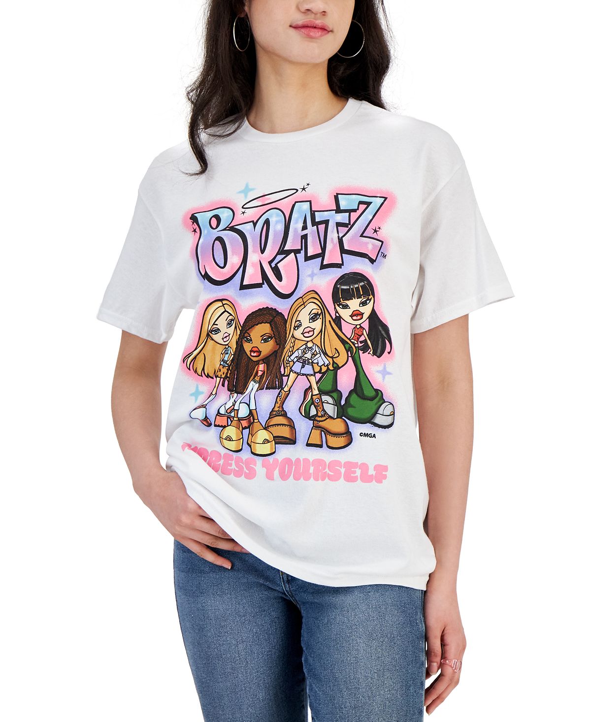 

Хлопковая футболка свободного кроя с рисунком Bratz для юниоров Love Tribe, белый