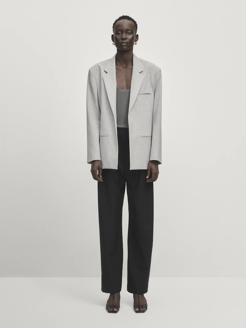 

Прямой открытый блейзер - ателье Massimo Dutti, серый