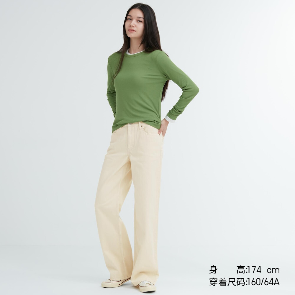 

Джинсы Uniqlo свободные с низкой посадкой, светло-бежевый