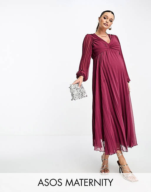 

Платье миди с глубоким вырезом и плиссировкой ASOS DESIGN Maternity