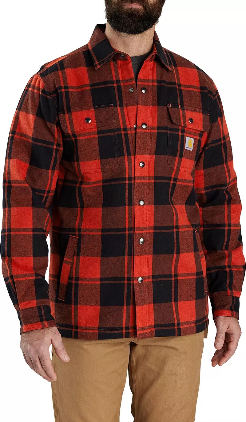 Мужская фланелевая куртка-рубашка Carhartt на подкладке из шерпы, бордовый