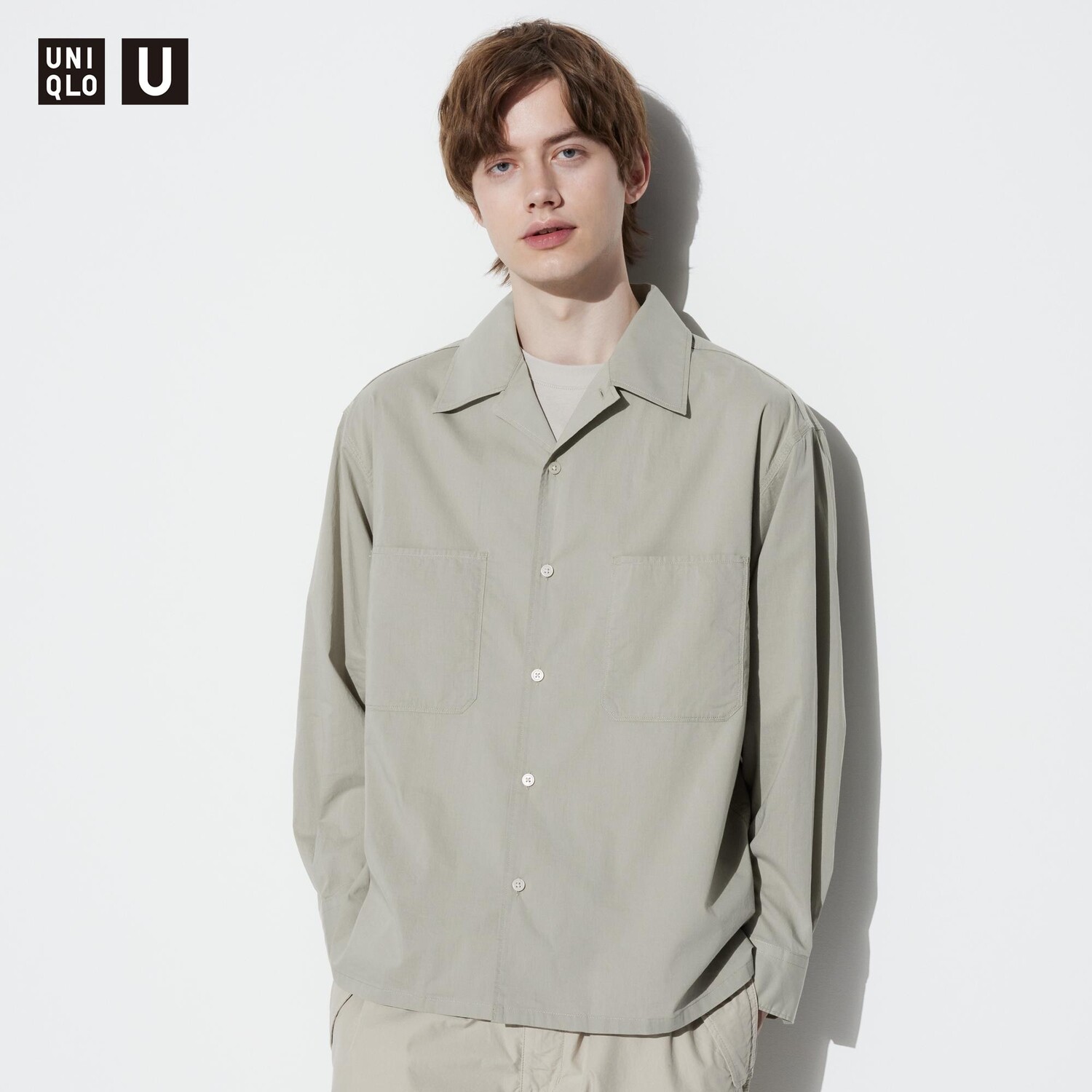 

Рубашка UNIQLO с открытым воротником и длинными рукавами, серый