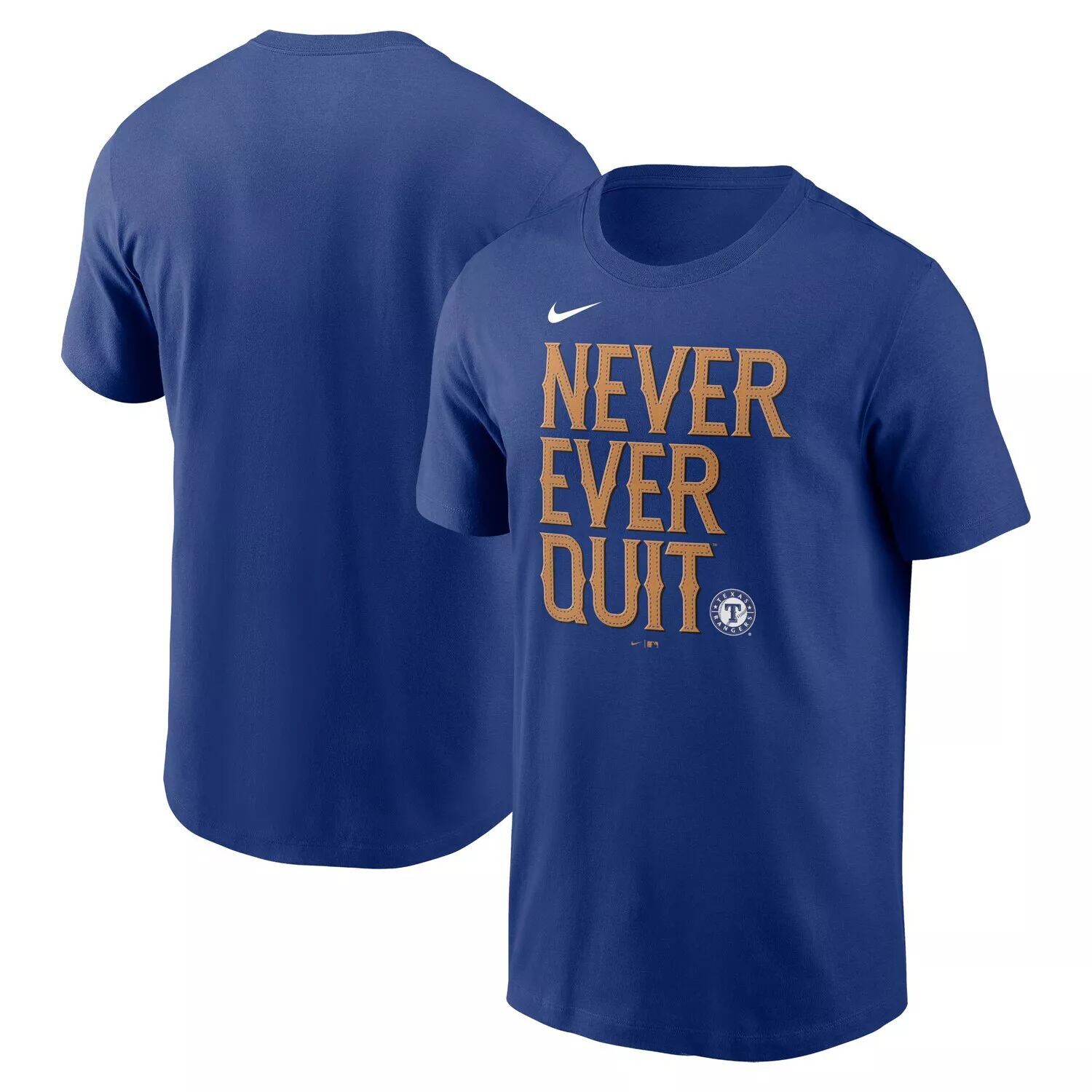 

Мужская футболка Royal Texas Rangers Never Ever Quit Local Team Nike