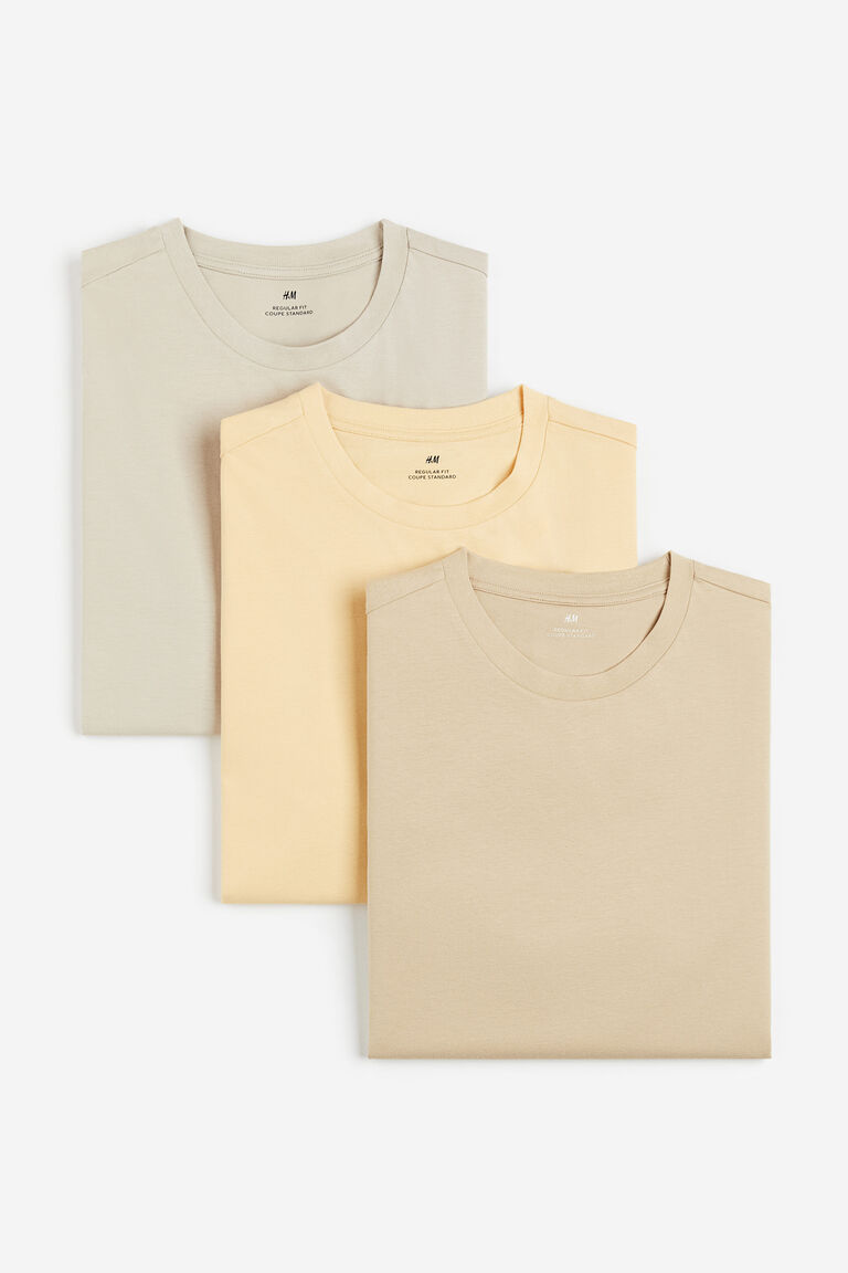 Комплект из трех футболок стандартного кроя H&M, бежевый
