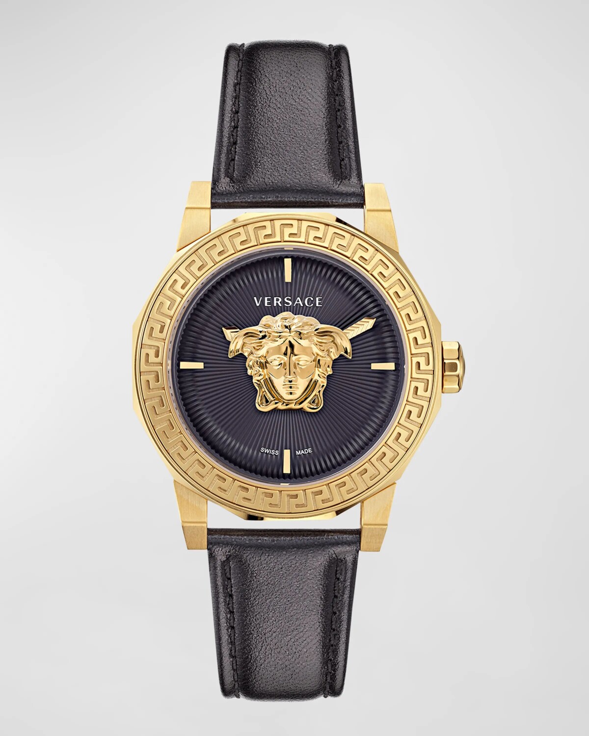 

Часы Medusa Deco, 38 мм, с кожаным ремешком, черные Versace, цвет Ip Yellow Gold
