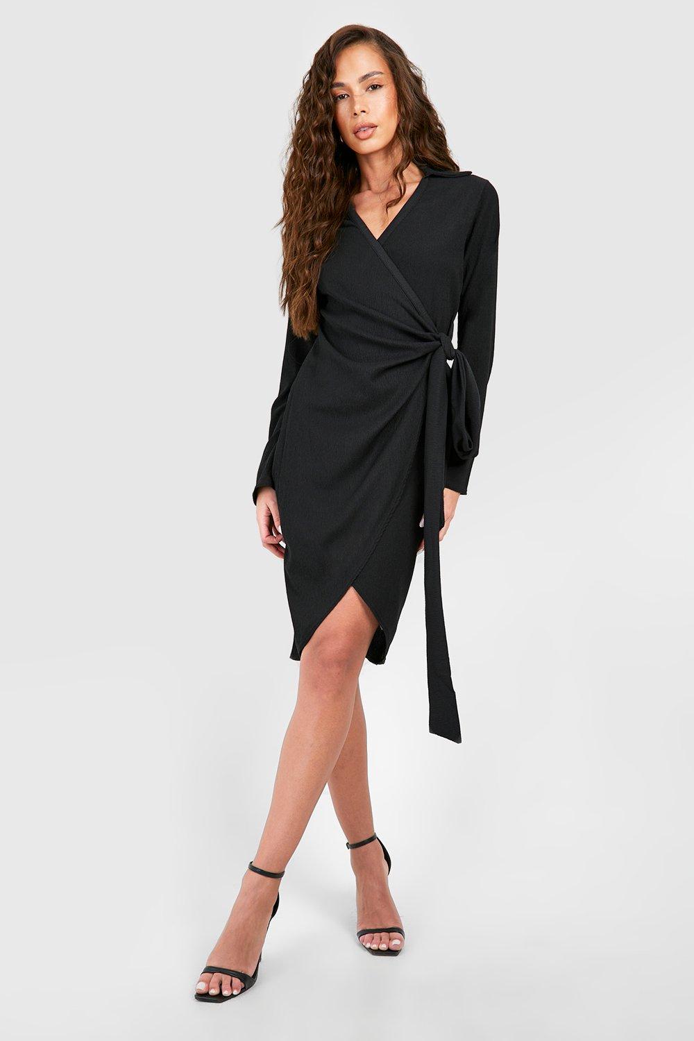 Текстурированное платье миди с завязками на талии и запахом boohoo, черный платье повседневное 42 размер