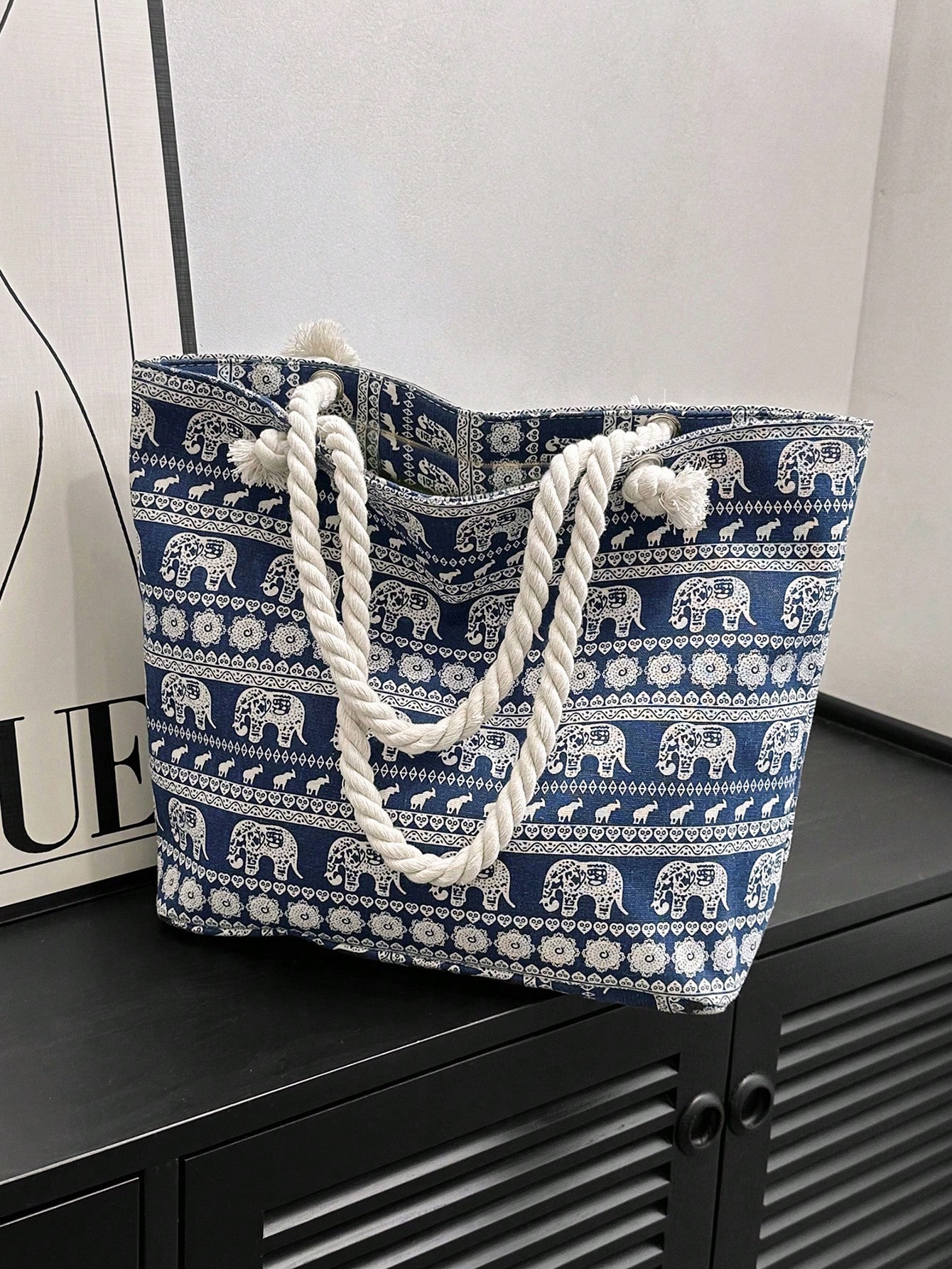 Модная большая сумка большой емкости с узором в виде ракушек и морских звезд, синий и белый фото