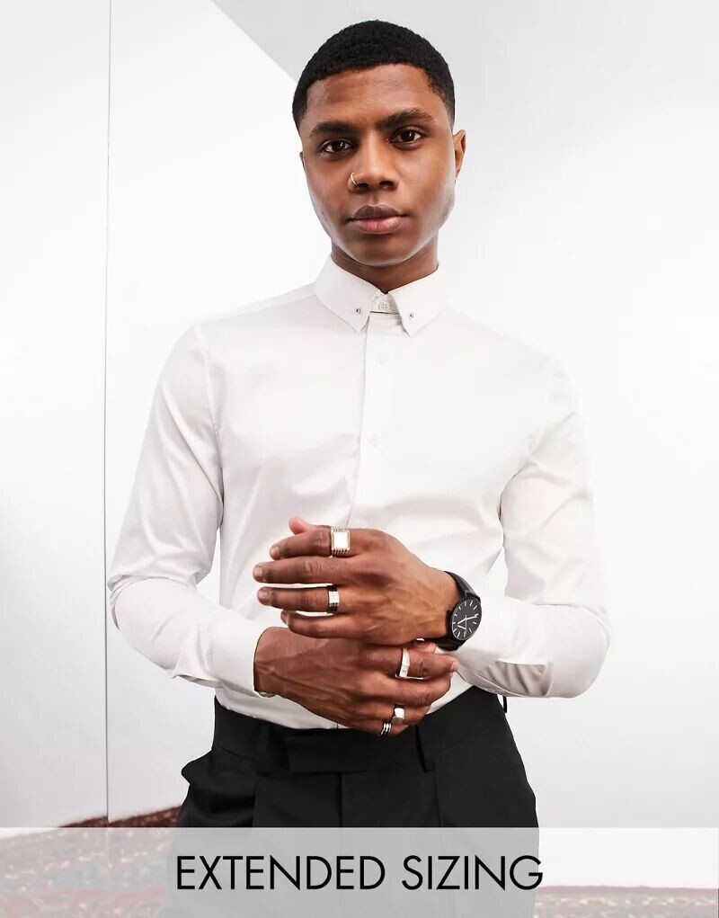

Белая рубашка узкого кроя с атласным воротником-стойкой Noak Slim Fit Easy Iron