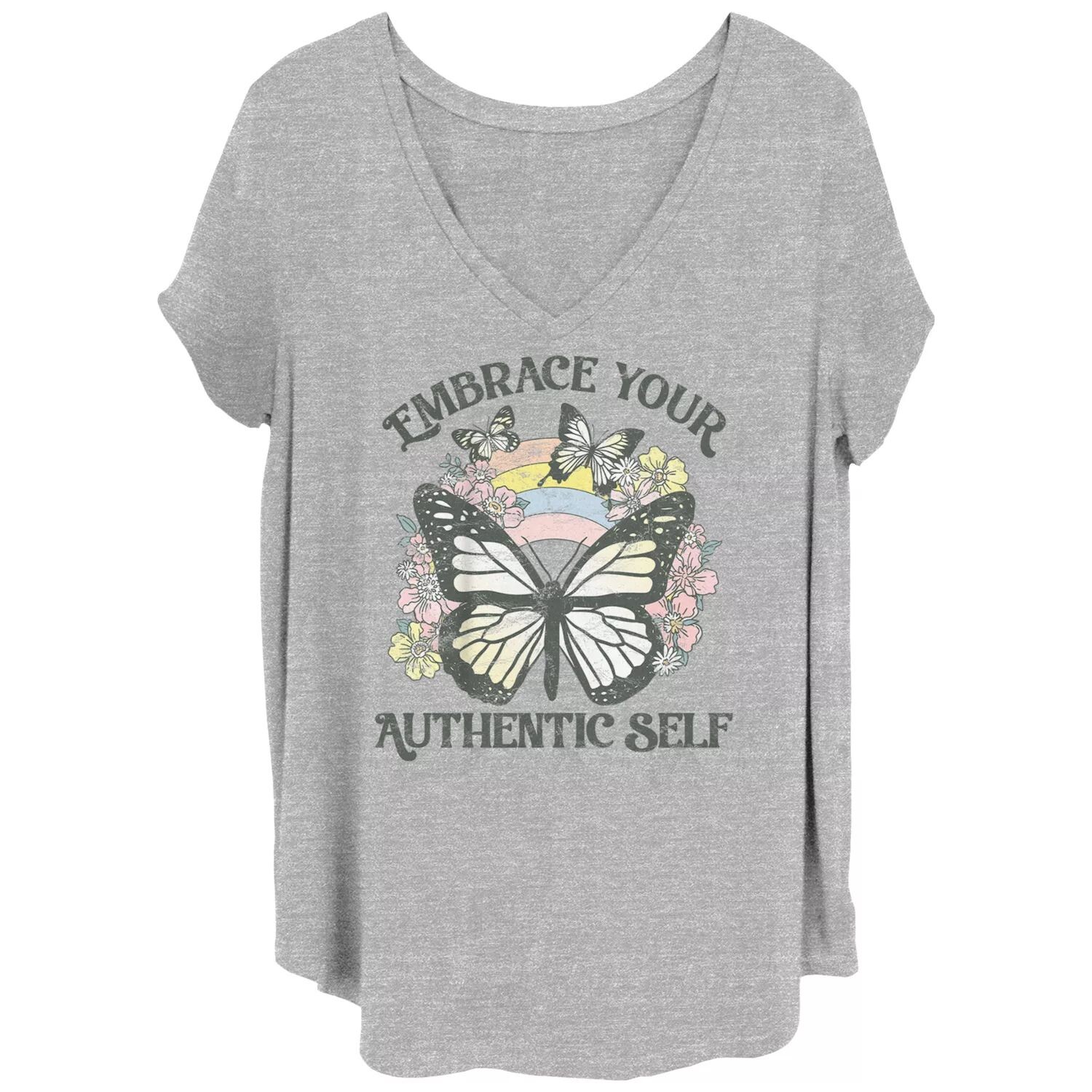 

Футболка Juniors' Plus Embrace Your Authentic с цветочным рисунком бабочки Licensed Character