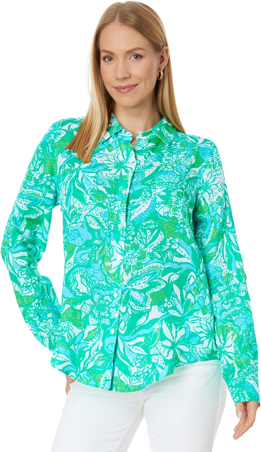 

Рубашка Sea View Button-Down Lilly Pulitzer, цвет Botanical Green Safari Sangria