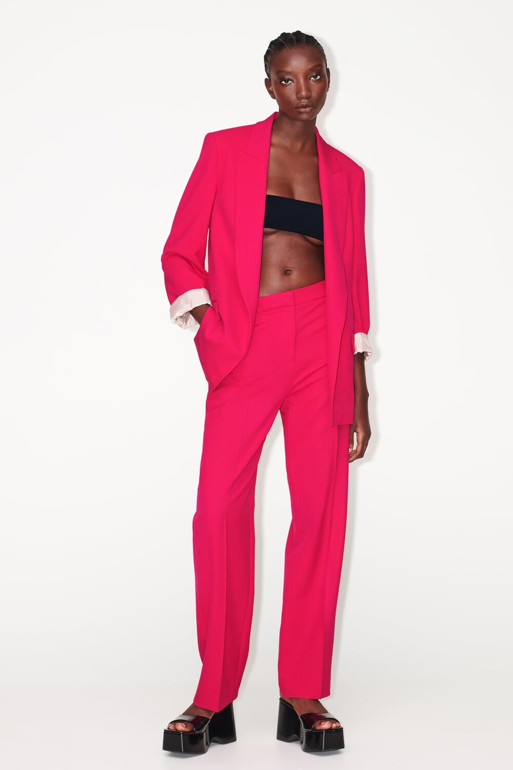 

Брюки прямого кроя ZARA, фуксия, Розовый