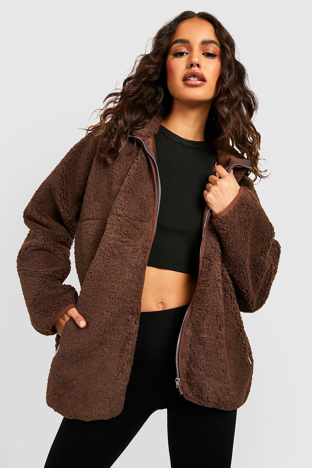 

Куртка на молнии raglan borg mix Boohoo, шоколадный