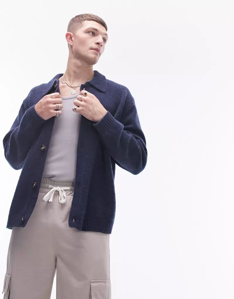 

Темно-синий кардиган на пуговицах Topman