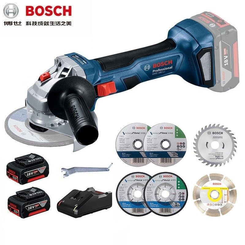 Угловая шлифовальная машина Bosch GDS18V-400 + насадки, два аккумулятора, зарядное устройство