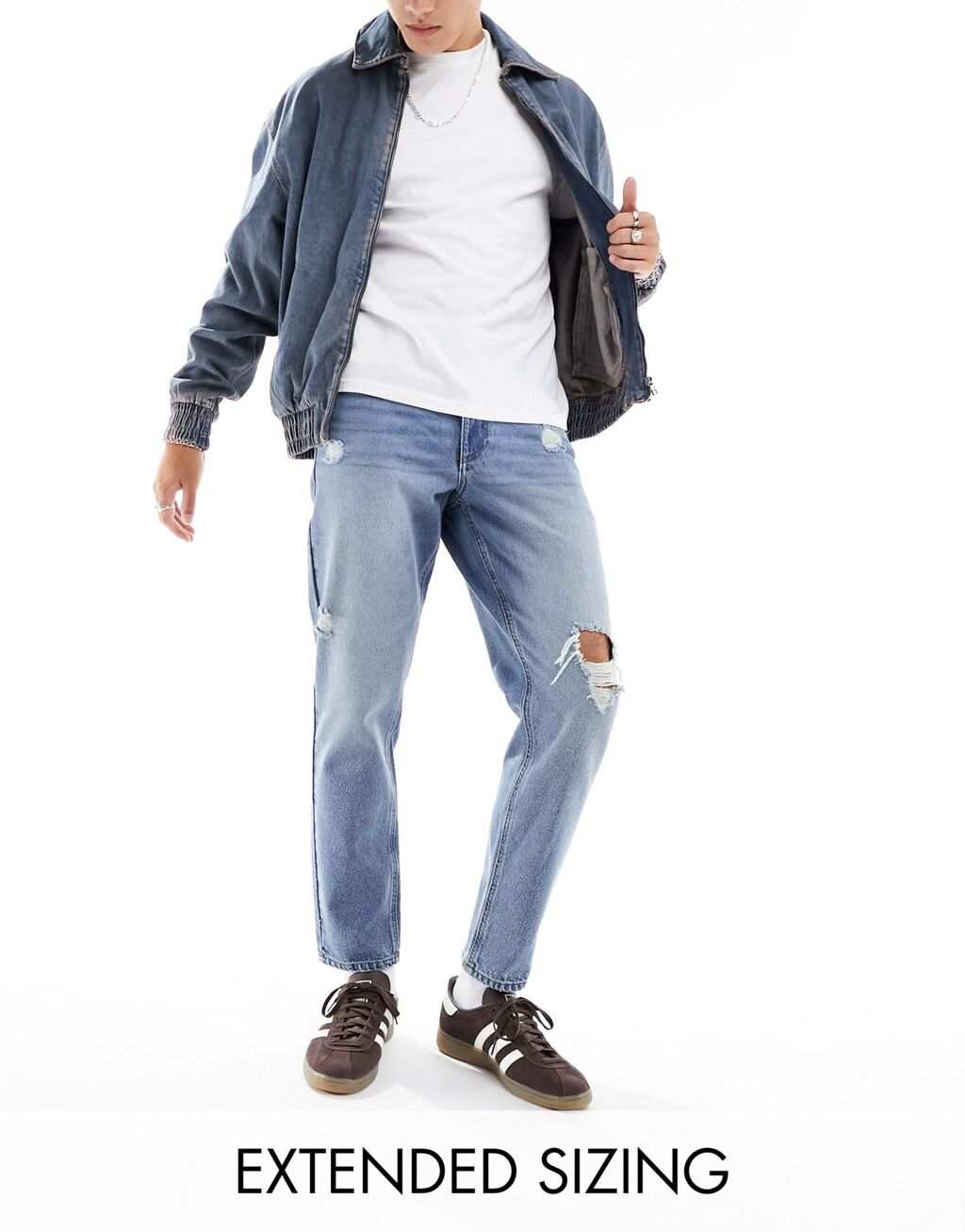 

Классические синие жесткие джинсы с рваными краями ASOS DESIGN
