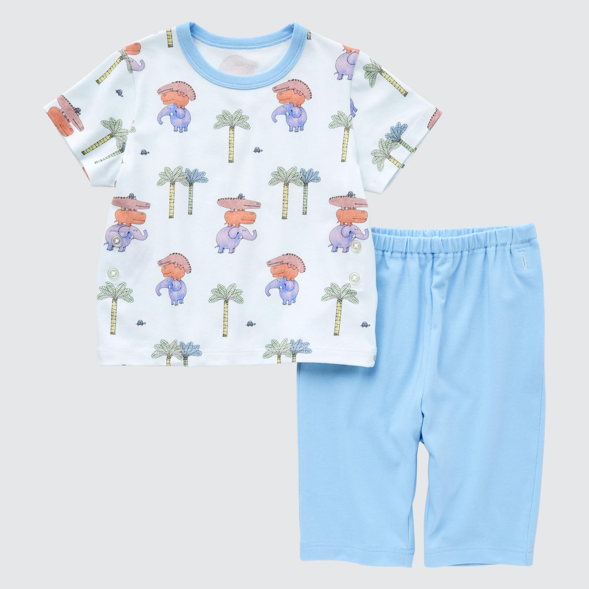 Пижама UNIQLO «Прогулка со слоном» с короткими рукавами, синий