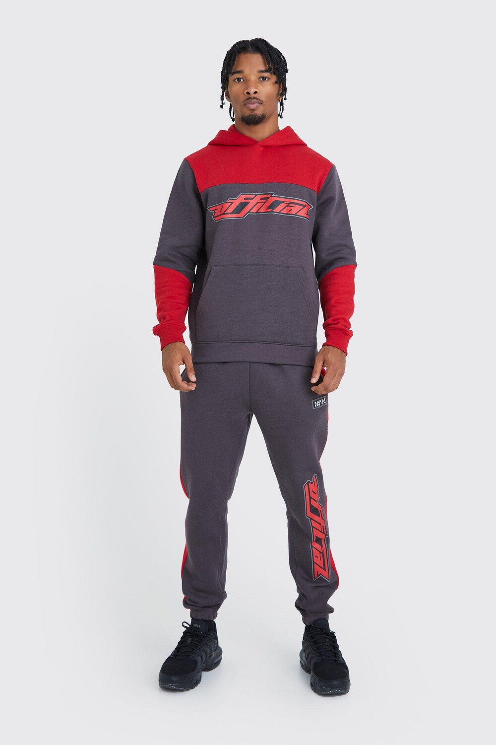 

Официальный спортивный костюм с капюшоном slim fit color block Boohoo, красный