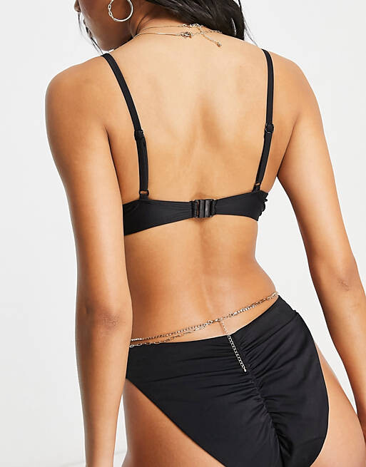 

Черные бразильские плавки бикини с высокой талией и рюшами на спине ASOS DESIGN