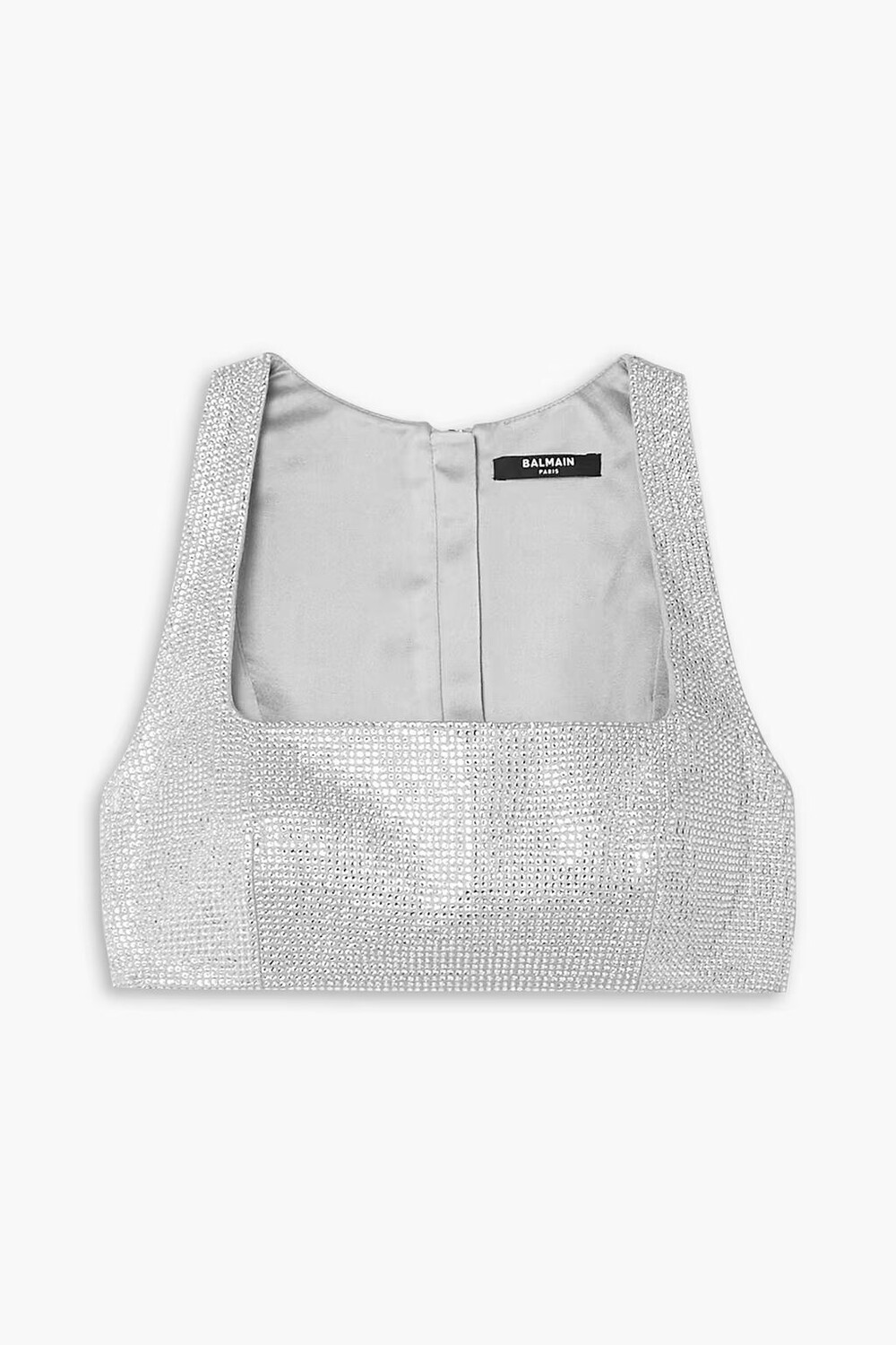 

Атласный бюстгальтер, украшенный кристаллами Balmain, серебро