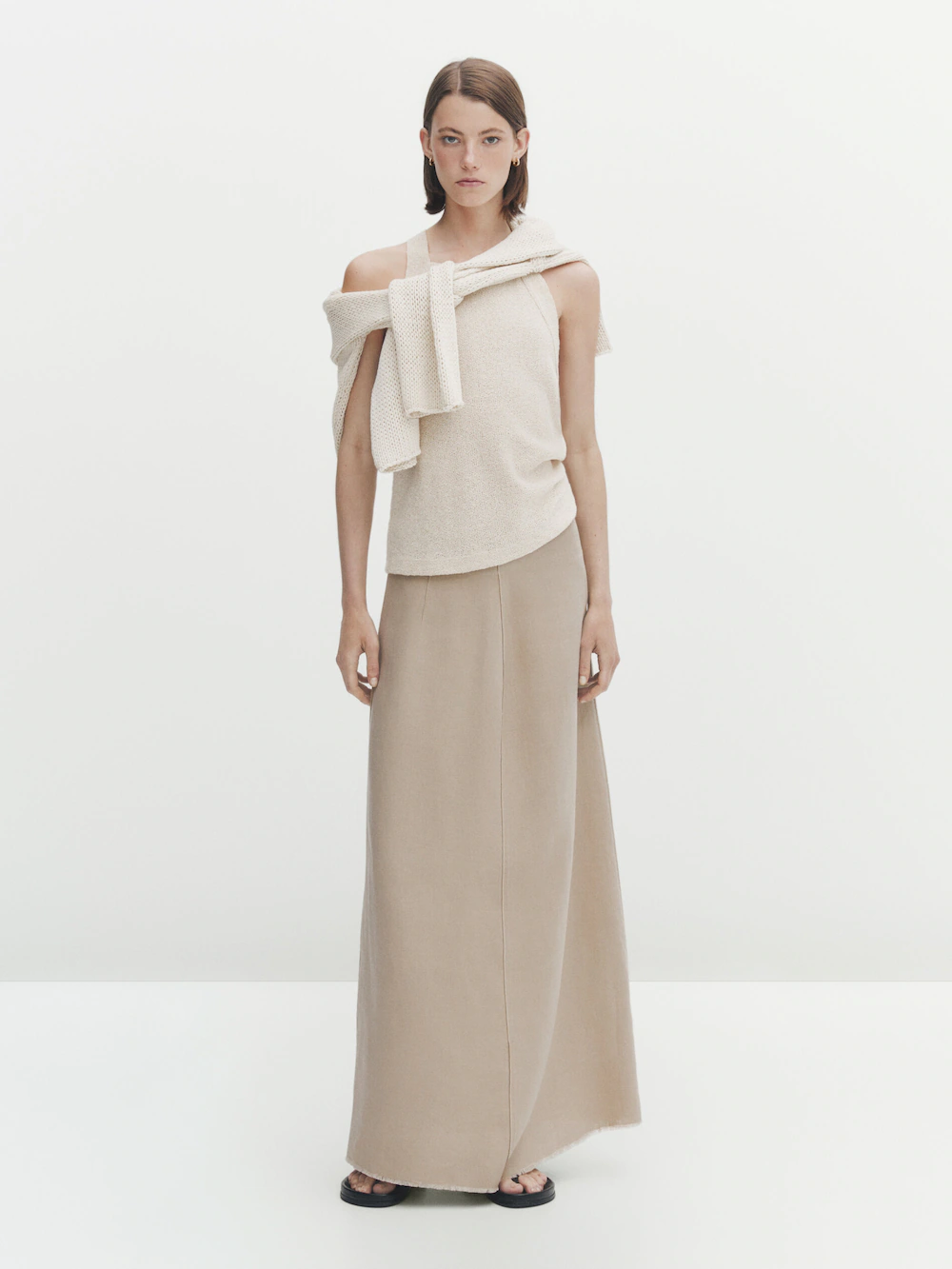 

Топ из смешанного хлопка с ремешками Massimo Dutti, кремовый