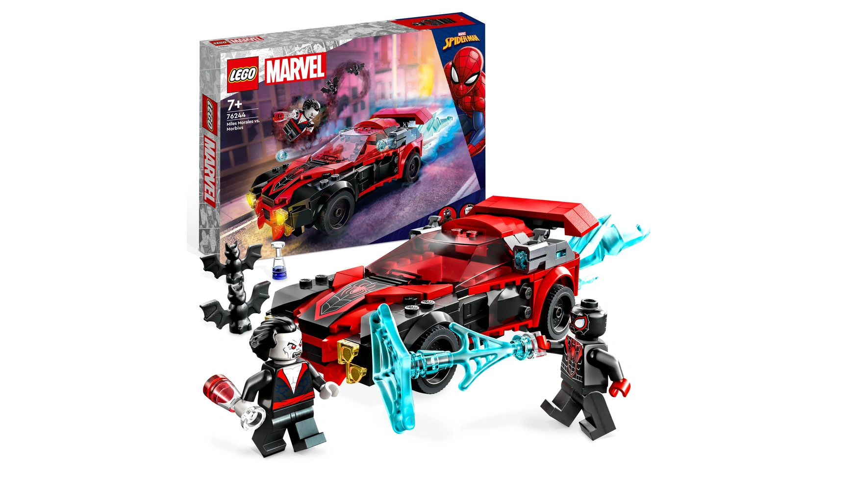 конструктор lego marvel майлз моралес против морбиуса 76244 220 деталей Lego Marvel Майлз Моралес против Морбиуса, игрушечная машина Человека-паука