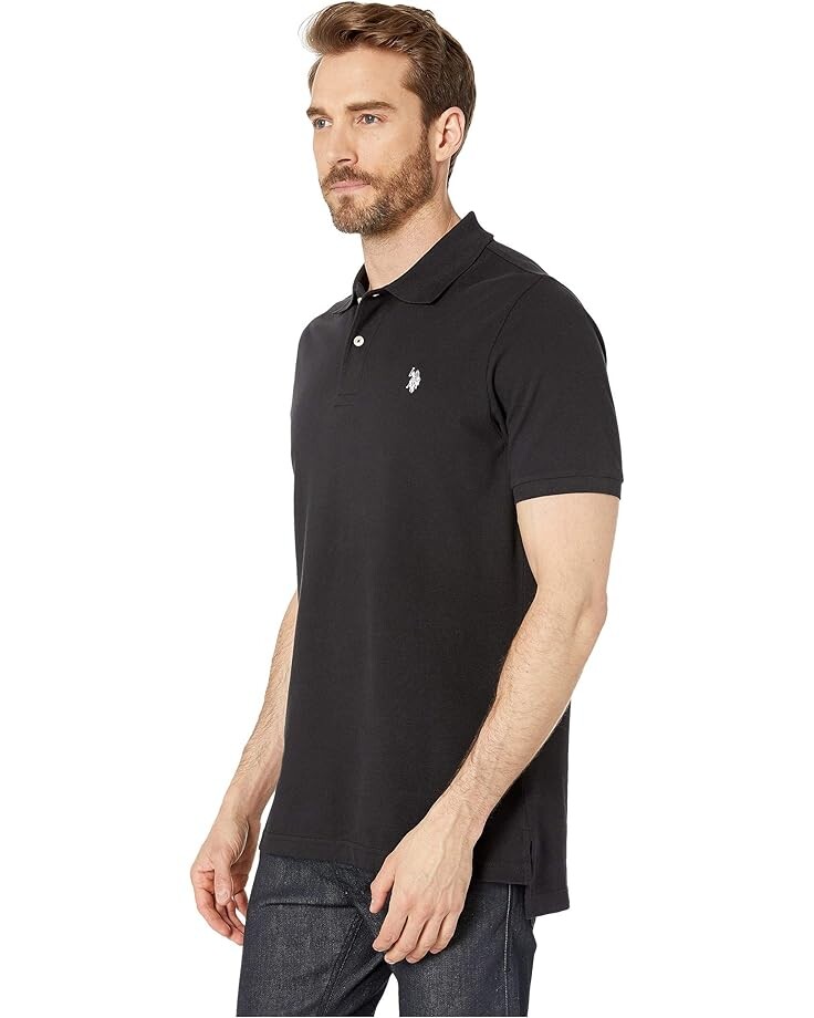 

Поло U.S. POLO ASSN. Solid Cotton Pique Polo with Small Pony, черный/белый