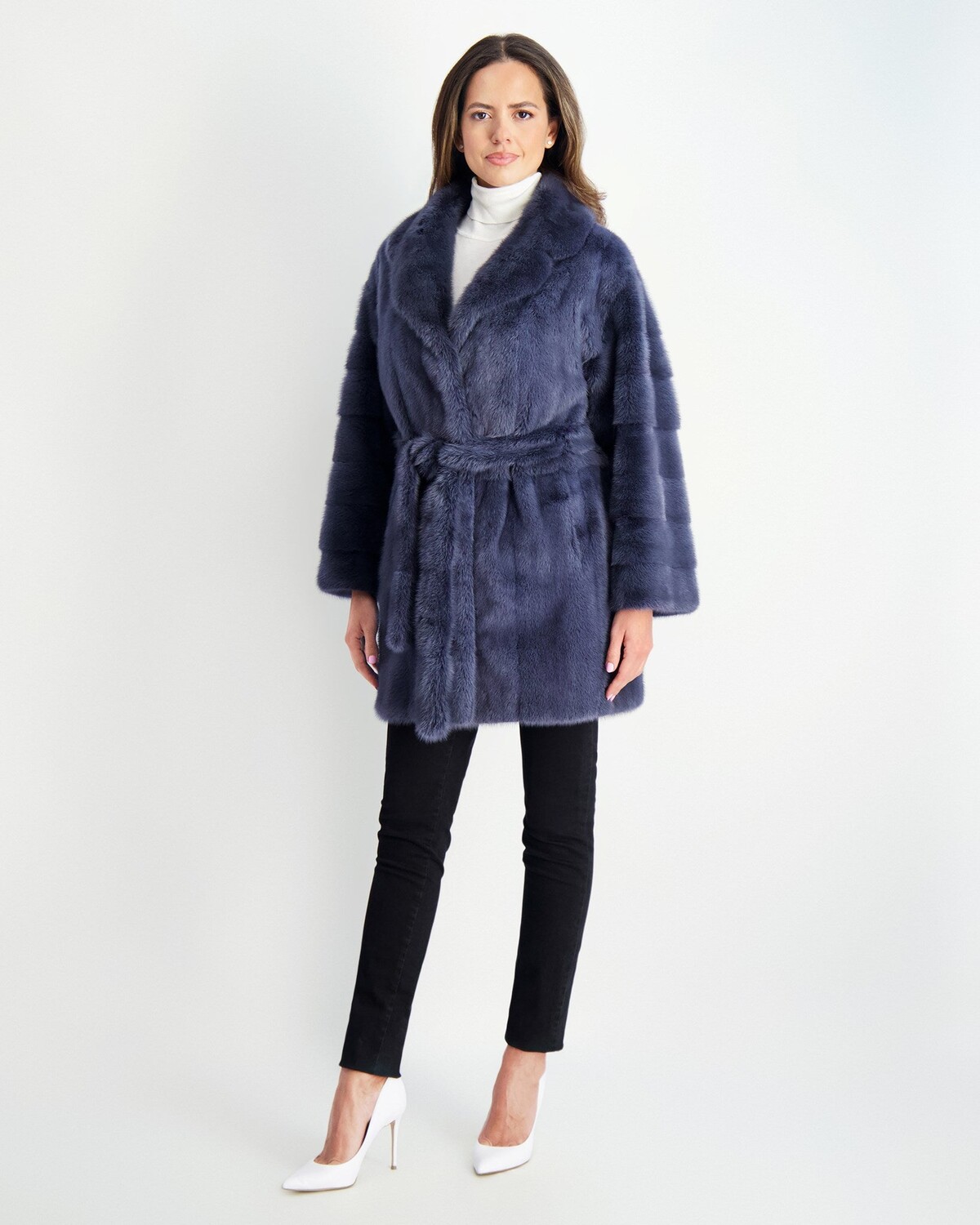 

Норковая куртка с поясом GORSKI, цвет Blue Jean