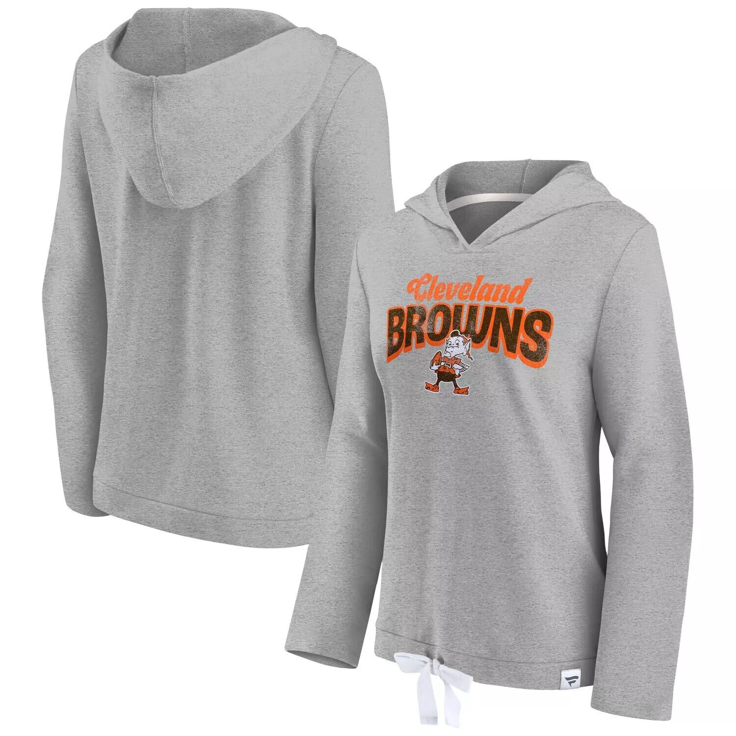 

Женский струящийся укороченный пуловер с капюшоном Fanatics Heather Grey Cleveland Browns First Team Fanatics