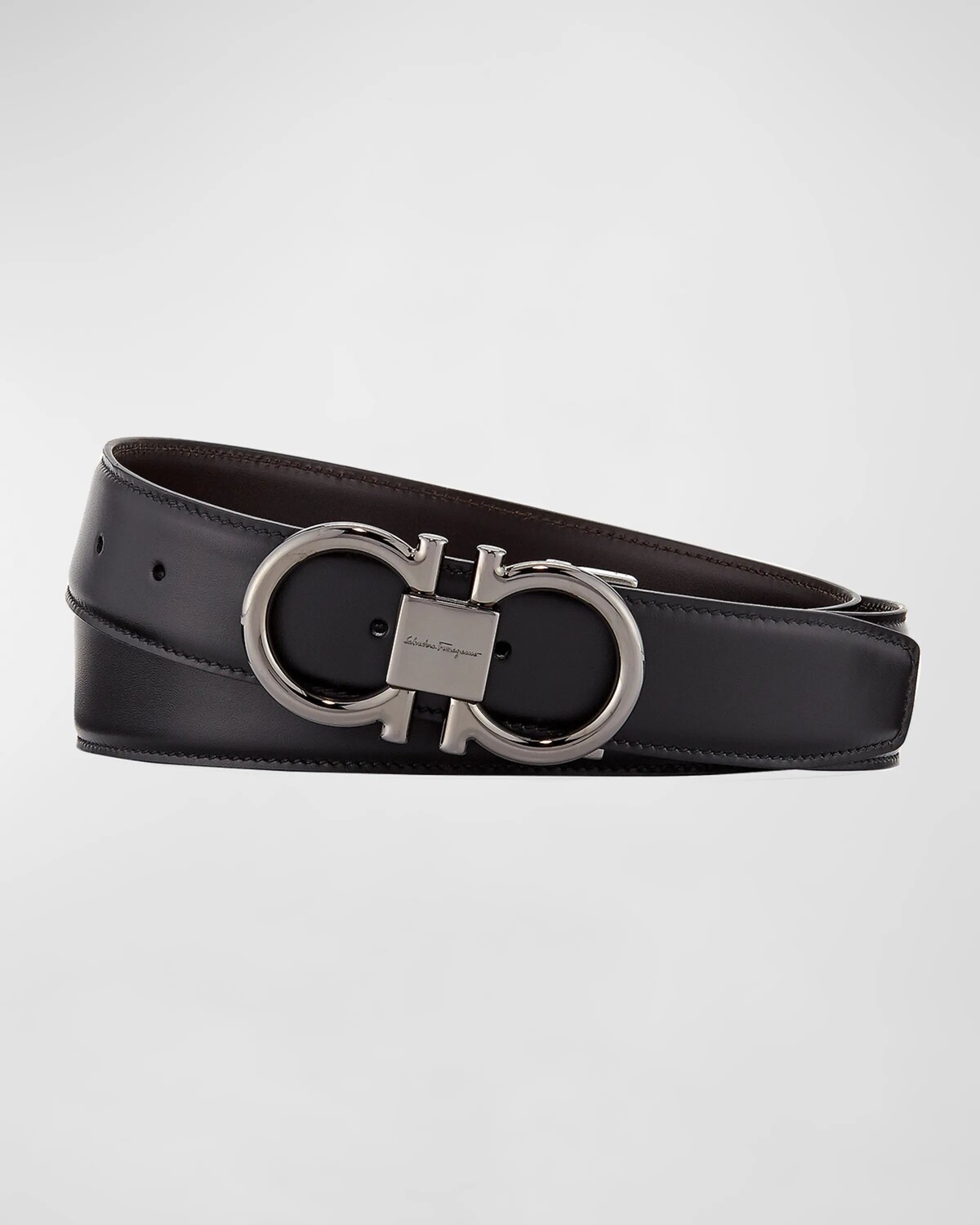 

Мужской двусторонний кожаный ремень Gancini Double-Gancini Ferragamo, цвет Black
