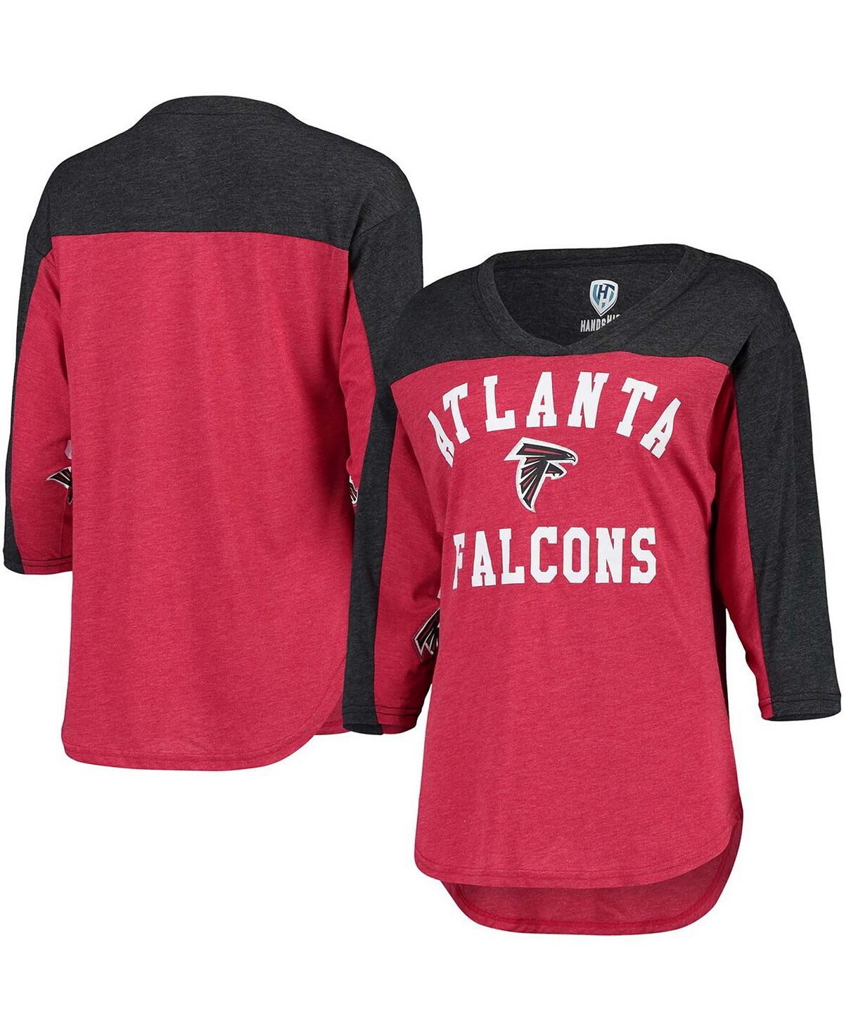 

Женская красно-черная футболка с v-образным вырезом и рукавами 3/4 Atlanta Falcons In The Zone HANDS HIGH