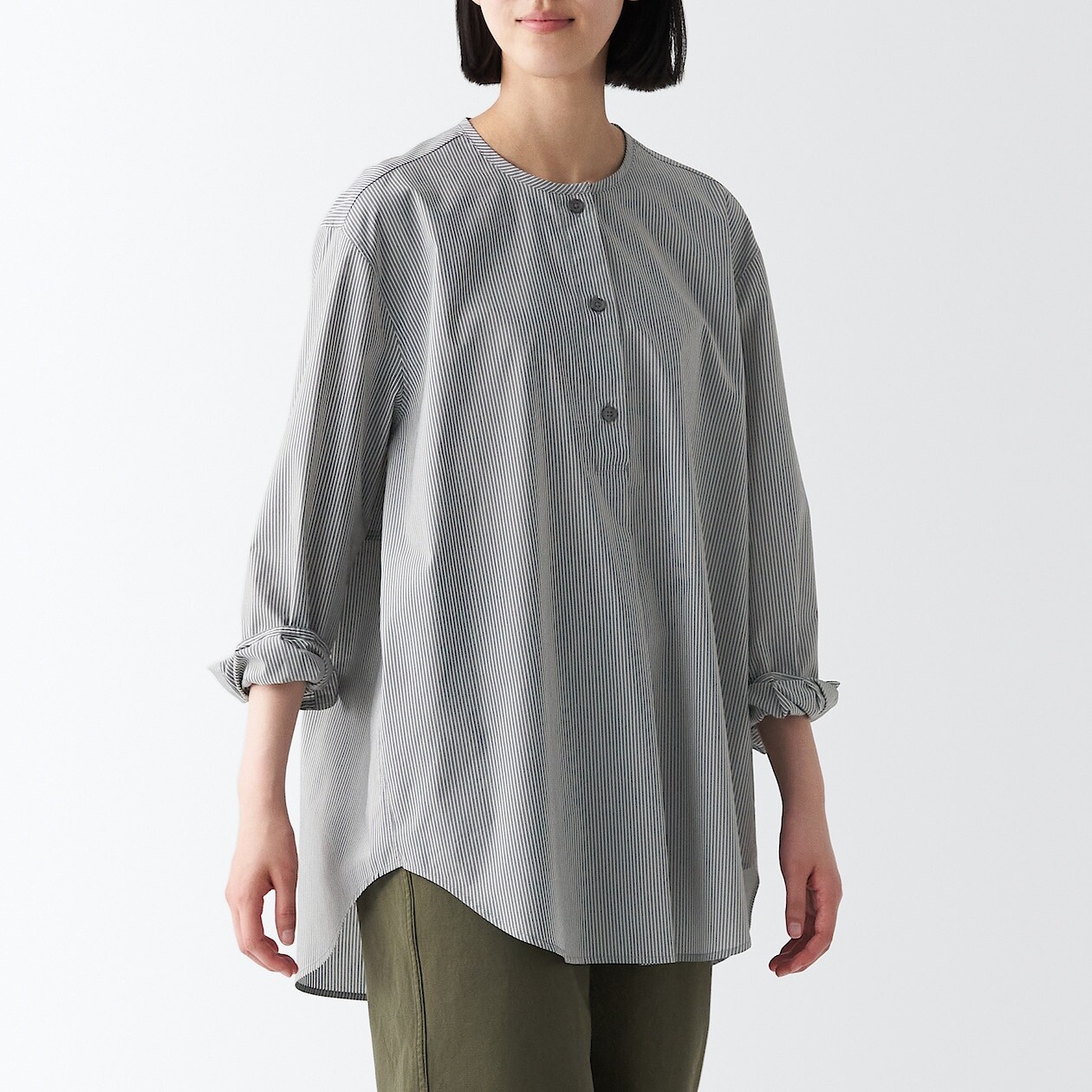 

Широкая туника с длинными рукавами, которая легко сохнет MUJI, серая полоса