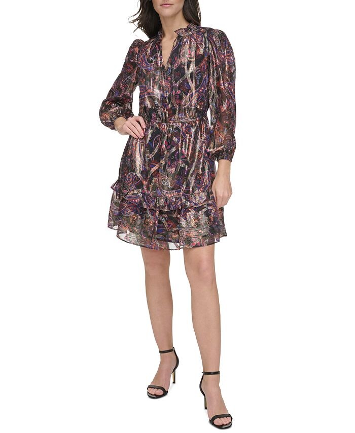 

Женская одежда с принтом пейсли Fit & Расклешенное платье Vince Camuto, черный