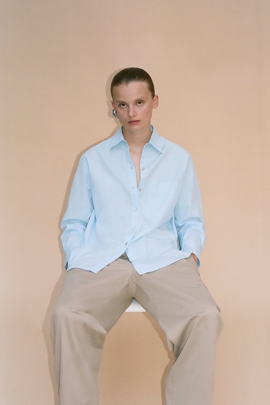 

Рубашка из поплина с карманом Zw Collection ZARA, синий