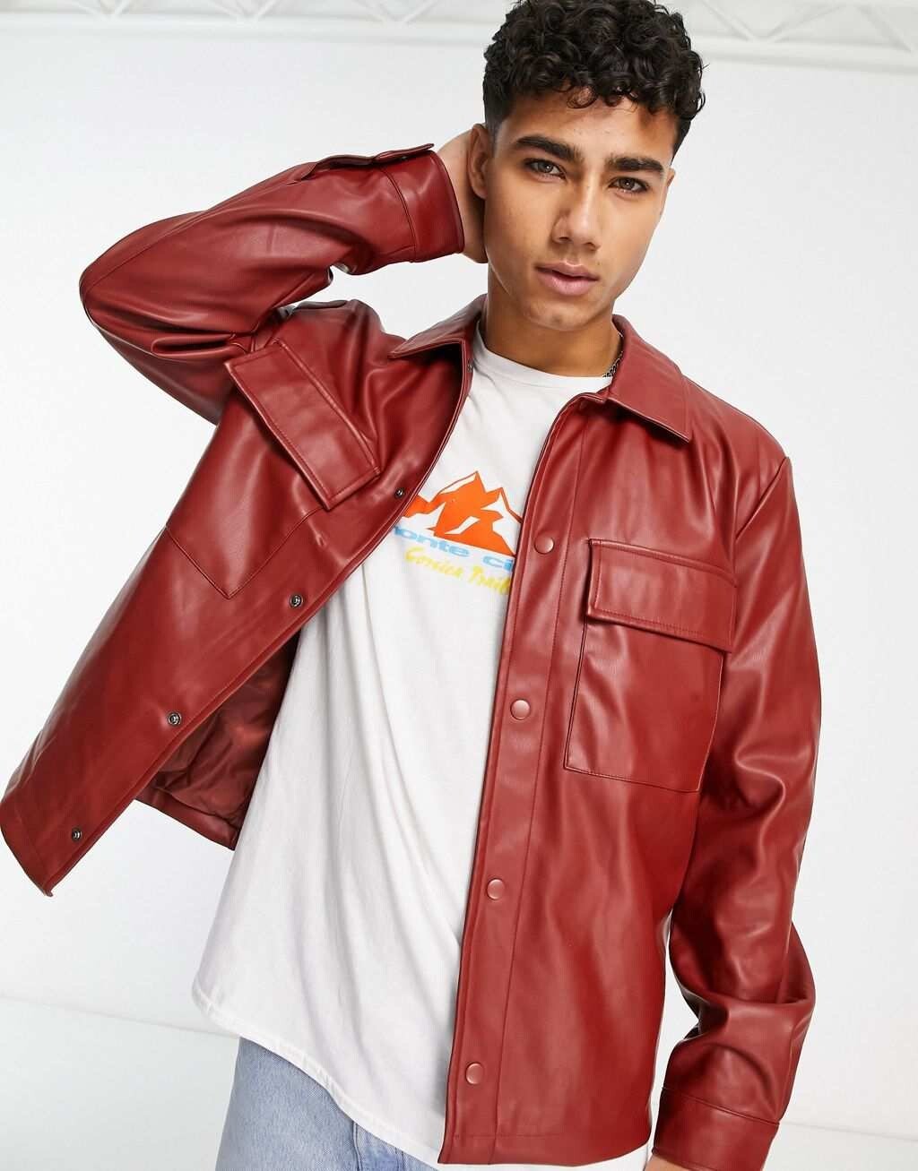 

Красная рубашка из полиуретана River Island