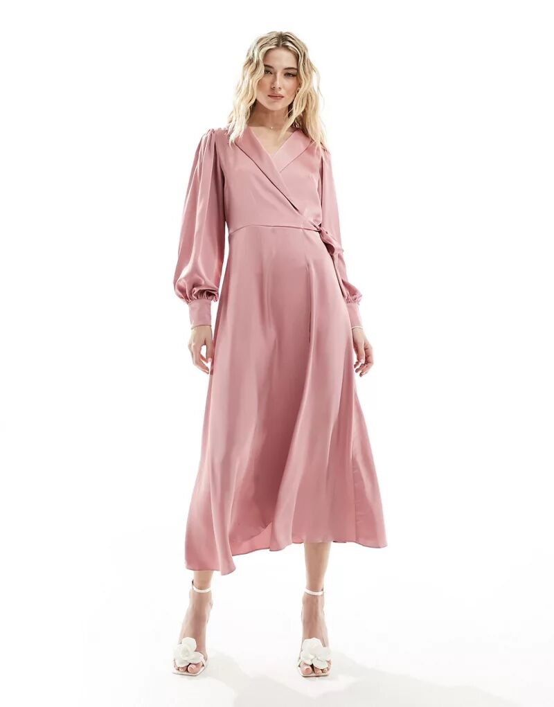Пыльно-розовое платье макси с запахом Vila Bridesmaid