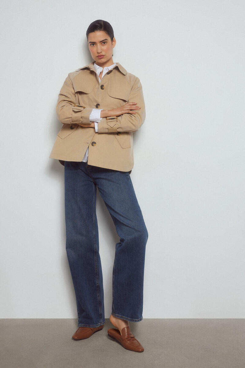 

Короткий хлопковый тренч Pedro del Hierro, бежевый