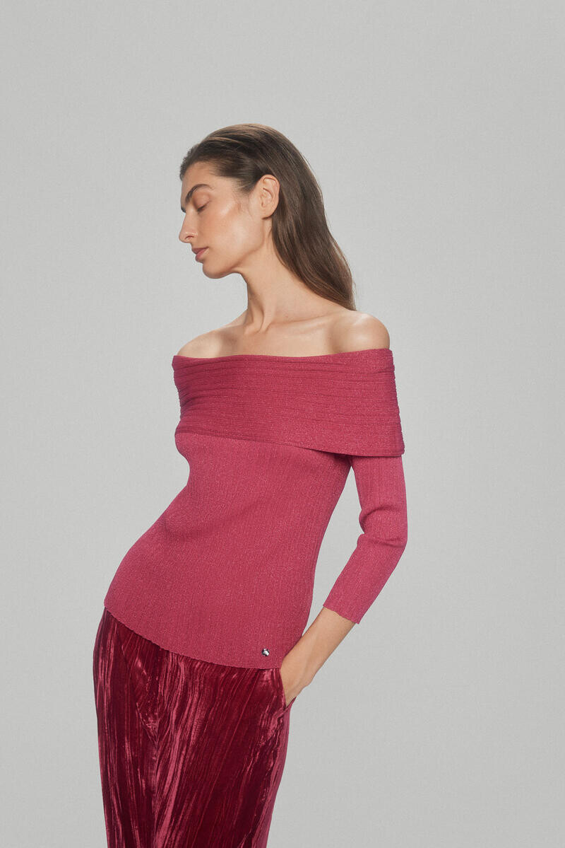 

Свитер в рубчик с открытыми плечами Pedro del Hierro, розовый