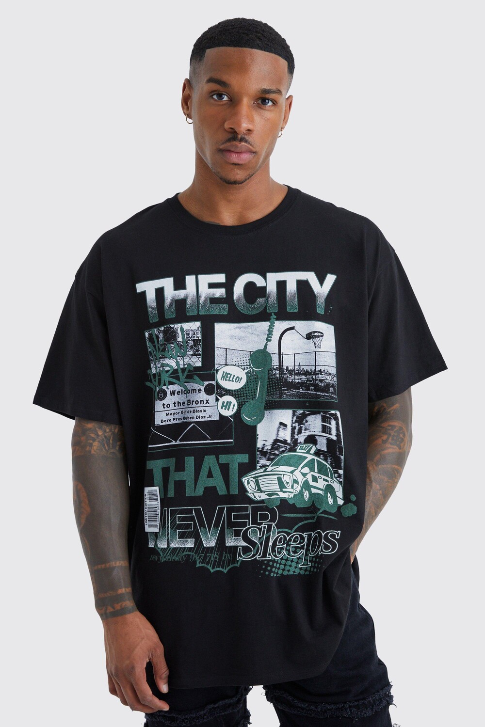 

Футболка oversized city never sleeps Boohoo, черный