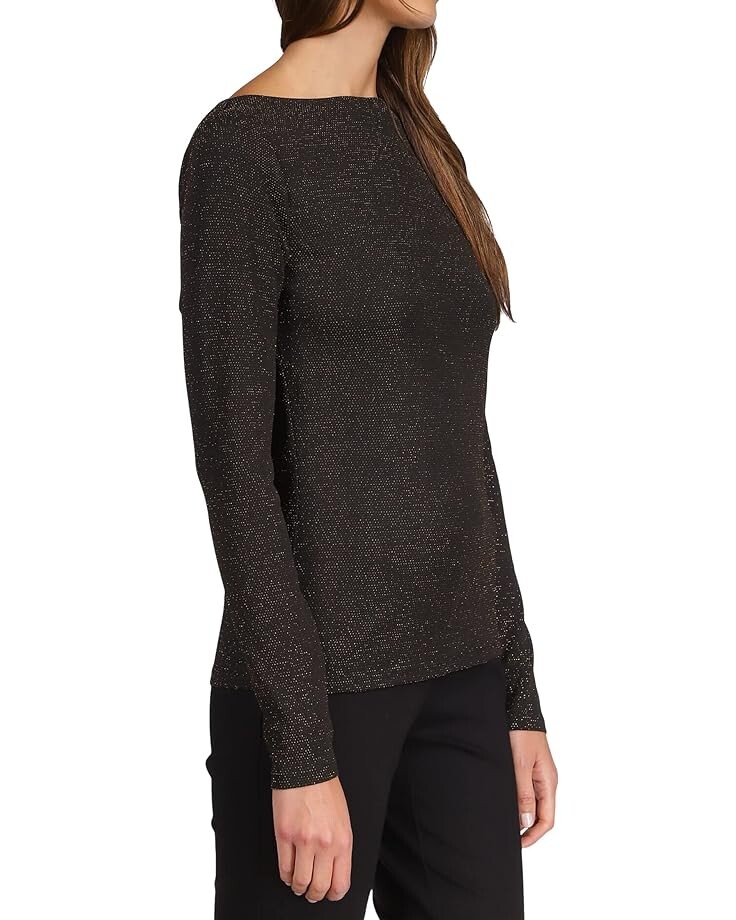 

Топ Michael Kors Metallic Long Sleeve Cowl Top, цвет Black/Gold