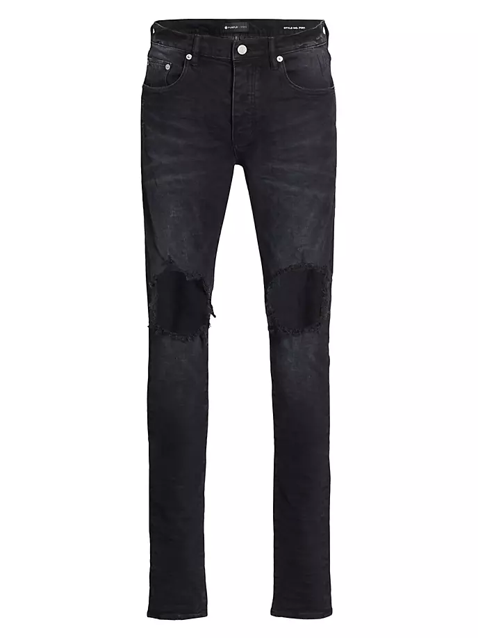 Прямые узкие джинсы с эффектом потертости P002 Blowout Knees Purple Brand, черный фото