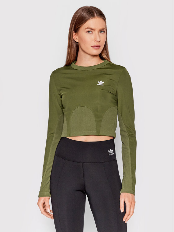 Блузка облегающего кроя Adidas, зеленый цена и фото