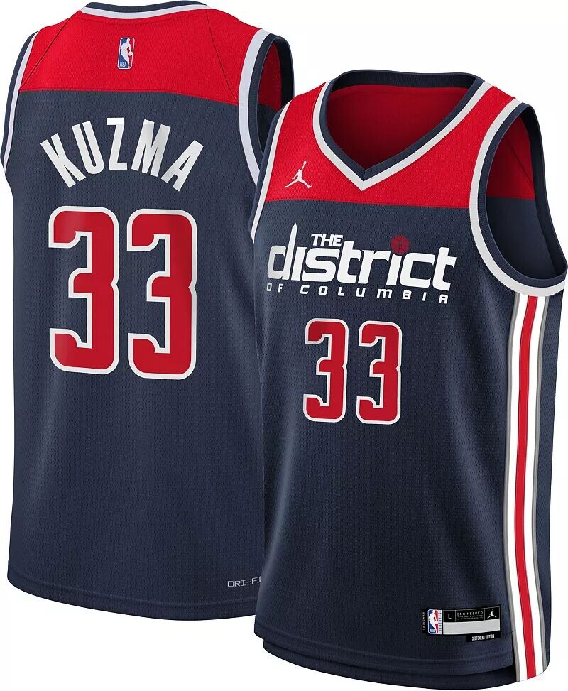 

Jordan Темно-синяя майка Nike Youth Washington Wizards Kyle Kuzma #33 Dri-FIT Swingman