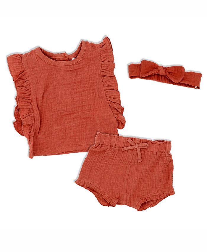Муслиновый топ с рюшами для маленьких девочек, шорты и повязка на голову, комплект из 3 предметов Lily & Jack, мультиколор