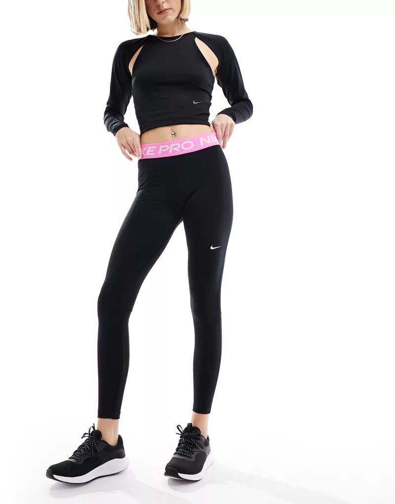 Черные и розовые леггинсы со средней посадкой Nike Pro 365