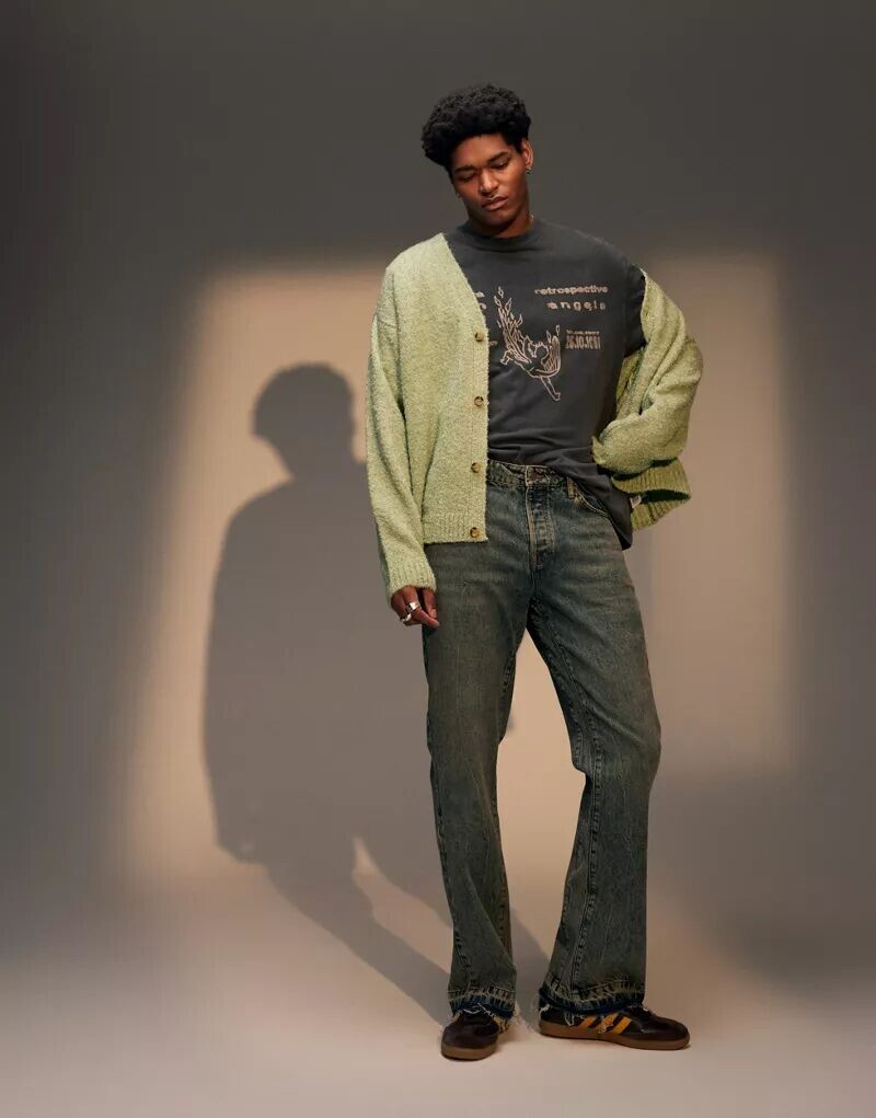 

Прямые расклешенные джинсы Topman мраморно-синего цвета