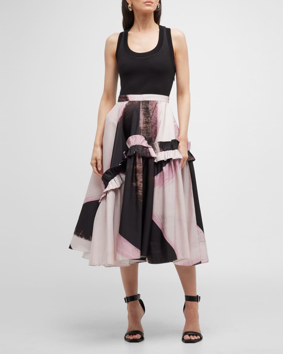 

Платье миди без рукавов с оборками и принтом Brushstroke Alexander McQueen
